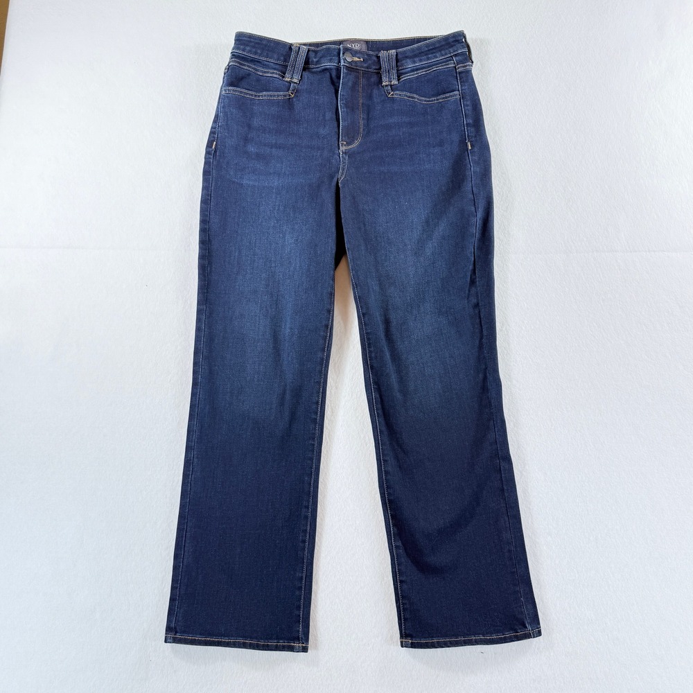 NYDJ Bailey Relaxed Jeans Womens 8 Blue Dark Wash Lift Tuck Straight Leg Classic